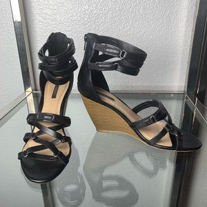 Black Strappy Wedge Heel